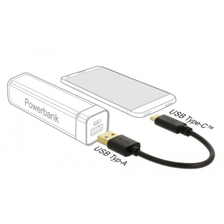 Delock - USB kabel - USB (M) do USB-C (M) - 3 A - 15 cm - cerná