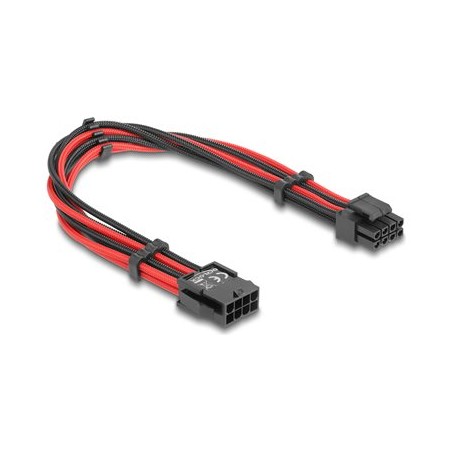 Delock - Prodlužovací šnura - 8 pin EPS12V (M) do 8 pin EPS12V (4+4) (F) - 3.3 / 5 / 12 V - 30 cm - cervená/cerná