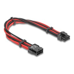 Delock - Prodlužovací šnura - 8 pin EPS12V (M) do 8 pinové napájení PCIe (6+2) (F) - 3.3 / 5 / 12 V - 30 cm - cervená/cerná