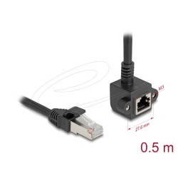 Delock - Sítový prodlužovací kabel - RJ-45 (M) do RJ-45 (F) úhlový, šroubovatelný - 0.5 m - 6 mm - stínená kroucená dvoulinka