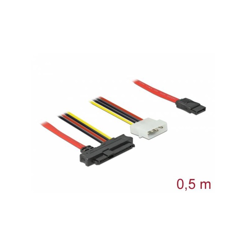 Delock - Kabel SATA/SAS - SAS 12Gbit/s - 4 pinové interní napájení, SAS 29 pinů (SFF-8482) do SATA (F) - 50 cm
