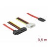 Delock - Kabel SATA/SAS - SAS 12Gbit/s - 4 pinové interní napájení, SAS 29 pinů (SFF-8482) do SATA (F) - 50 cm