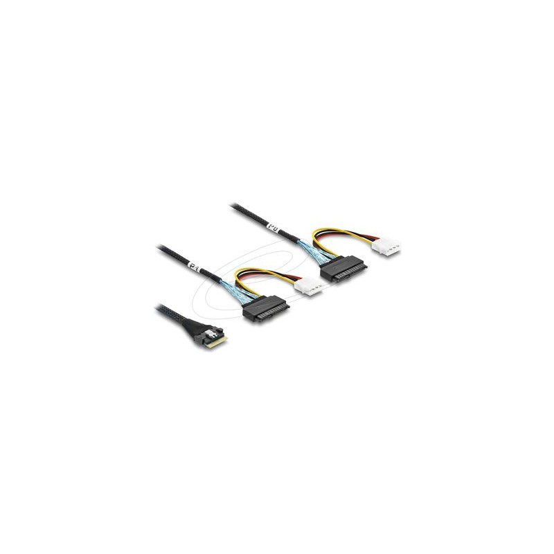 Delock - Interní kabel SAS - 8i Slim SAS (SFF-8654) (M) do U.2 (SFF-8639) (zásuvka), 4-pin (molex) (M) - 50 cm - up to 16 Gbps