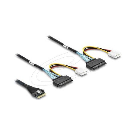 Delock - Interní kabel SAS - 8i Slim SAS (SFF-8654) (M) do U.2 (SFF-8639) (zásuvka), 4-pin (molex) (M) - 50 cm - up to 16 Gbps