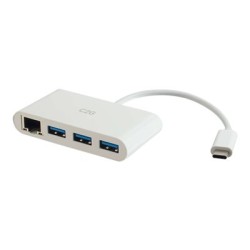 C2G USB C Ethernet and 3 Port USB Hub White - Hub - 3 Ports - Síťový adaptér - USB-C - Gigabit Ethernet x 1 + USB 3.0 x 3 - bílá