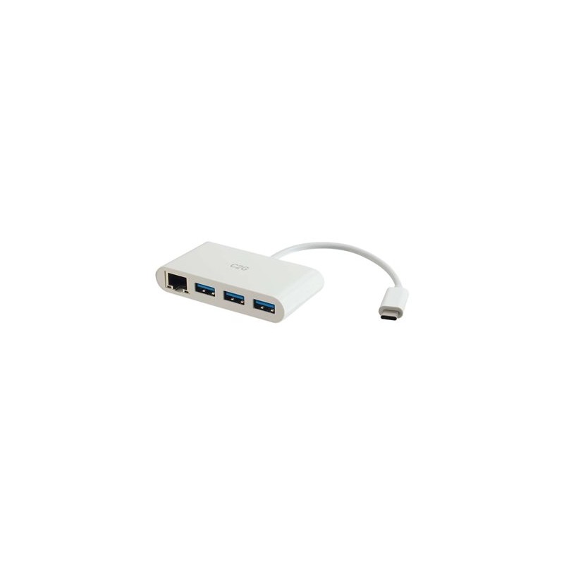 C2G USB C Ethernet and 3 Port USB Hub White - Hub - 3 Ports - Síťový adaptér - USB-C - Gigabit Ethernet x 1 + USB 3.0 x 3 - bílá