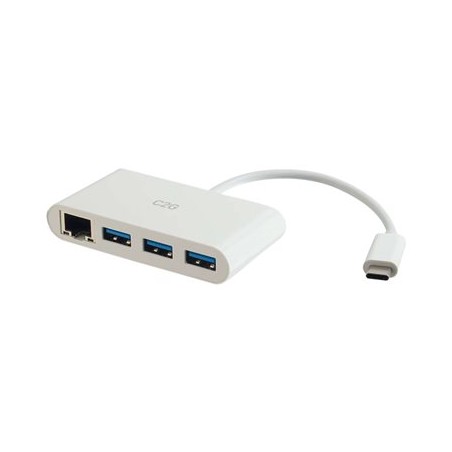 C2G USB C Ethernet and 3 Port USB Hub White - Hub - 3 Ports - Síťový adaptér - USB-C - Gigabit Ethernet x 1 + USB 3.0 x 3 - bílá