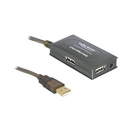 Delock USB 2.0 Extension Cable 10 m active with 4 port Hub - Rozbočovač - 4 x USB 2.0