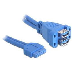 Delock USB 3.0 Pin Header - Kabel z USB iinterní na externí - 19 pin USB 3.0 header (F) do USB typ A (F) - 45 cm - modrá 82942