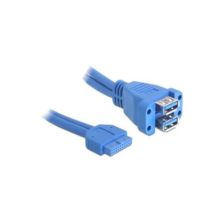 Delock USB 3.0 Pin Header - Kabel z USB iinterní na externí - 19 pin USB 3.0 header (F) do USB typ A (F) - 45 cm - modrá 82942