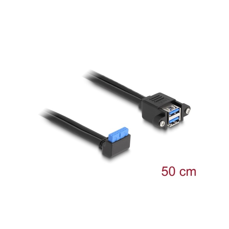 Delock - USB interní kabel - 19 pin USB 3.0 header (M) pravoúhlý do USB (F) - 50 cm - cerná