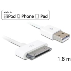 Delock - Nabíjecí / datový kabel - Apple Dock s piny (male) do USB s piny (male) - 1.8 m - bílá - pro Apple iPad/iPhone/iPod
