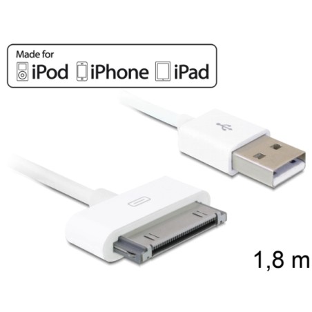 Delock - Nabíjecí / datový kabel - Apple Dock s piny (male) do USB s piny (male) - 1.8 m - bílá - pro Apple iPad/iPhone/iPod
