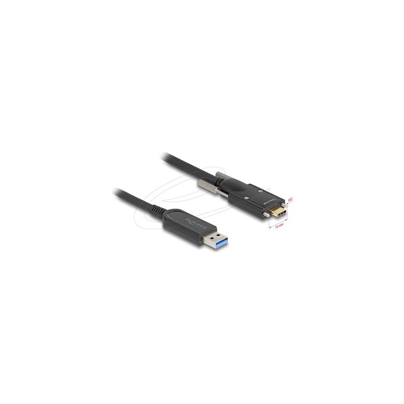 Delock - USB kabel - USB typ A (M) do 24 pin USB-C (M) šroubovací - USB 2.0 - 10 m - Active Optical Cable (AOC), rychlost