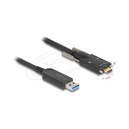 Delock - USB kabel - USB typ A (M) do 24 pin USB-C (M) šroubovací - USB 2.0 - 10 m - Active Optical Cable (AOC), rychlost