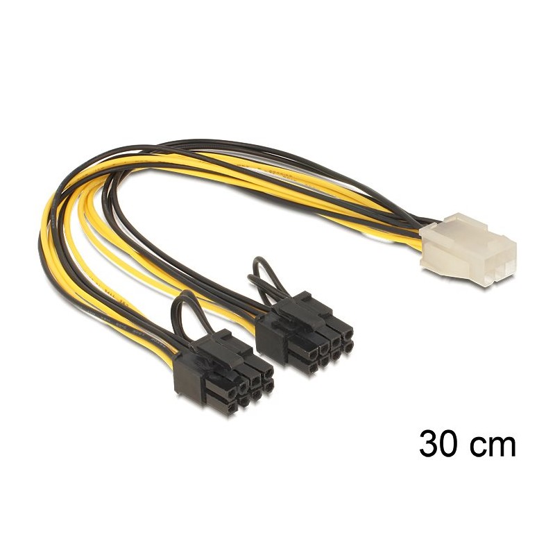 Delock - Elektrický kabel - 8 pinové napájení PCIe (6+2) (M) do 6 pin PCIe power (F) - 30 cm