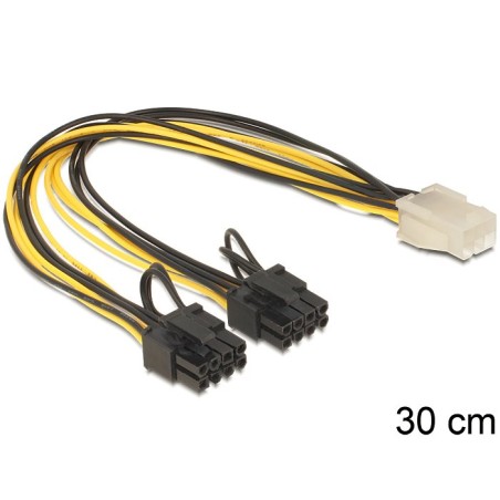 Delock - Elektrický kabel - 8 pinové napájení PCIe (6+2) (M) do 6 pin PCIe power (F) - 30 cm