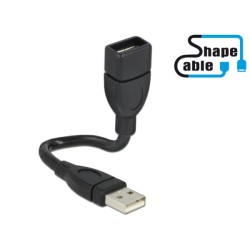Delock ShapeCable - Prodlužovací šňůra USB - USB (F) do USB (M) - 15 cm - černá