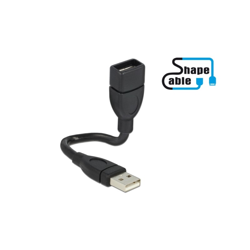 Delock ShapeCable - Prodlužovací šňůra USB - USB (F) do USB (M) - 15 cm - černá