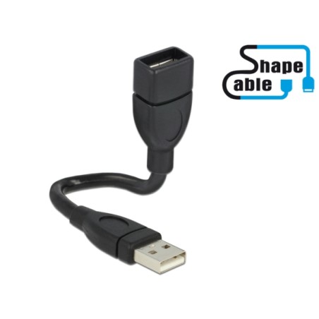 Delock ShapeCable - Prodlužovací šňůra USB - USB (F) do USB (M) - 15 cm - černá