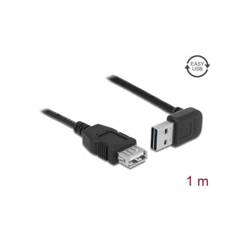 Delock EASY-USB - Prodlužovací šňůra USB - USB (F) do USB (M) - USB 2.0 - 1 m - 90° konektor - černá