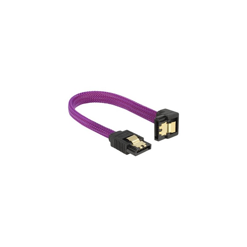 Delock Premium - Kabel SATA - Serial ATA 150/300/600 - SATA (M) do SATA (M) - 10 cm - opatrený západkou, 90° konektor