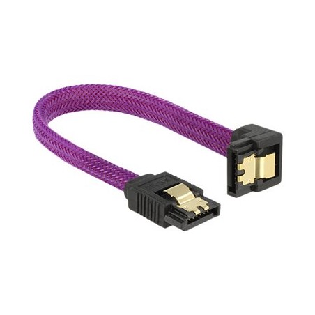 Delock Premium - Kabel SATA - Serial ATA 150/300/600 - SATA (M) do SATA (M) - 10 cm - opatrený západkou, 90° konektor