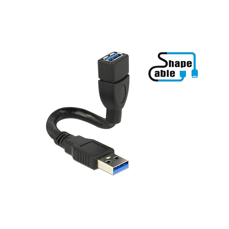 Delock ShapeCable - Prodlužovací šňůra USB - USB typ A (F) do USB typ A (M) - USB 3.0 - 15 cm - černá