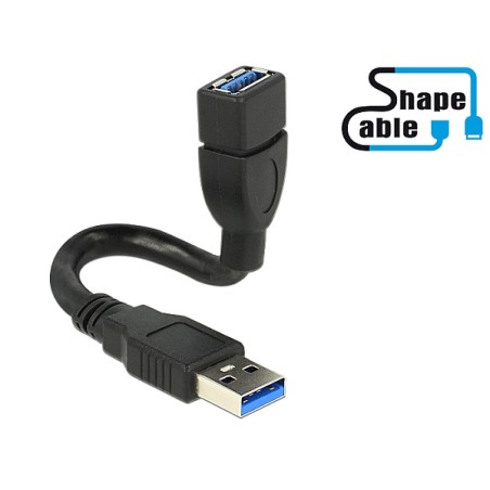 Delock ShapeCable - Prodlužovací šňůra USB - USB typ A (F) do USB typ A (M) - USB 3.0 - 15 cm - černá