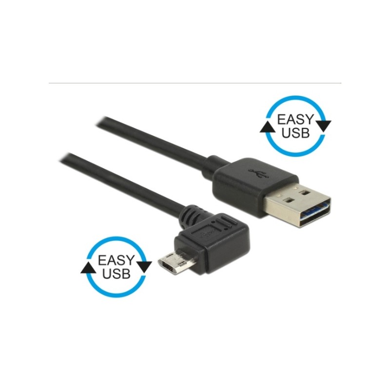 Delock - Kabel USB - USB (M) rovné do Micro USB typ B (M) úhlový - USB 2.0 - 2 m - reverzibilní konektory - černá