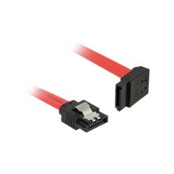 Delock - Kabel SATA - Serial ATA 150/300/600 - SATA (M) do SATA (M) - 50 cm - opatřený západkou, levý úhlový konektor - červená