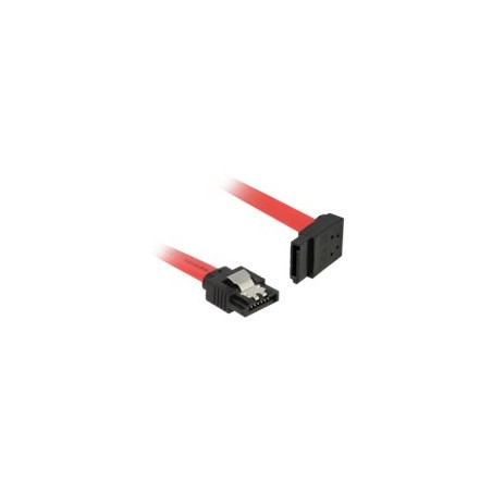 Delock - Kabel SATA - Serial ATA 150/300/600 - SATA (M) do SATA (M) - 50 cm - opatřený západkou, levý úhlový konektor - červená