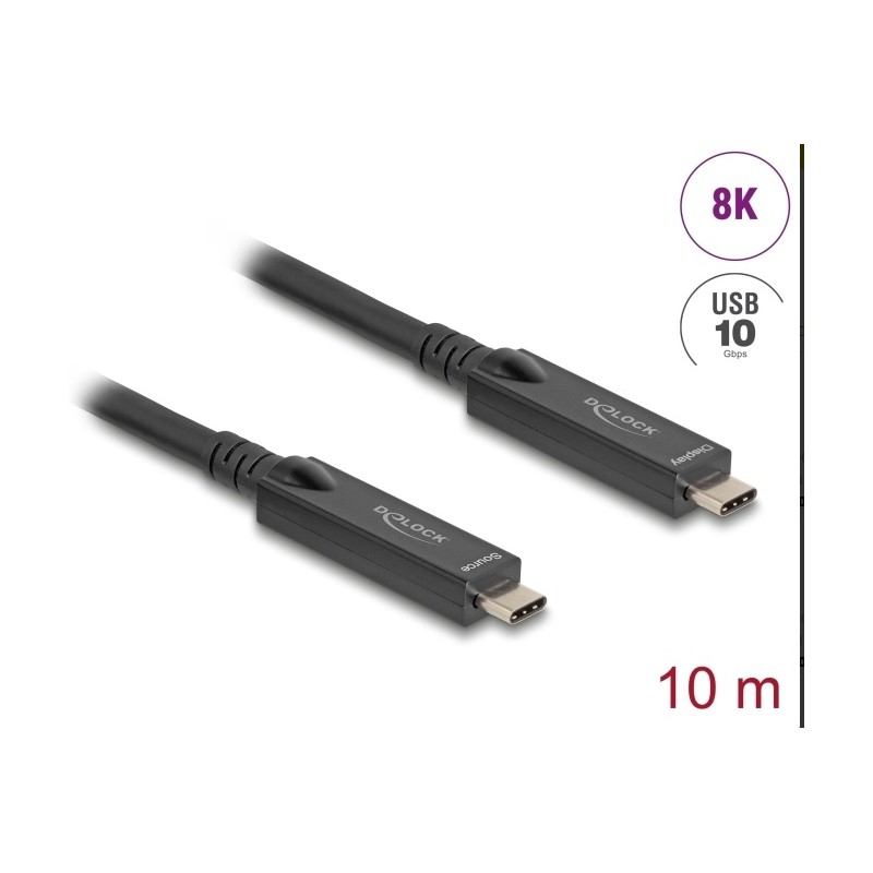 Delock - USB kabel - 24 pin USB-C (M) do 24 pin USB-C (M) - USB 2.0 - 20 V - 3 A - 10 m - Active Optical Cable (AOC), USB Power