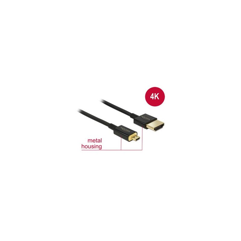 Delock Slim Premium - Kabel HDMI s ethernetem - 19 pin micro HDMI Type D s piny (male) do HDMI s piny (male) - 50 cm