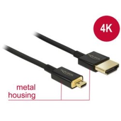 Delock Slim Premium - Kabel HDMI s ethernetem - 19 pin micro HDMI Type D s piny (male) do HDMI s piny (male) - 1 m - troj… 84781