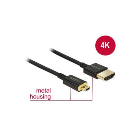 Delock Slim Premium - Kabel HDMI s ethernetem - 19 pin micro HDMI Type D s piny (male) do HDMI s piny (male) - 1 m - troj… 84781