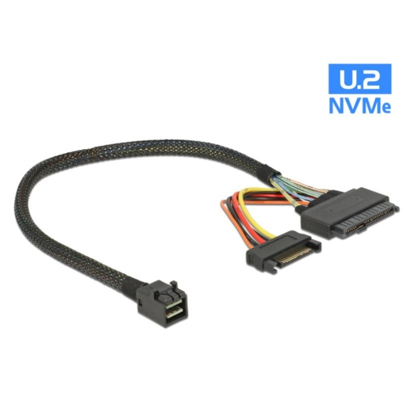 Delock - Interní kabel SAS - SFF-8643 (M) do SATA napájení, U.2 (SFF-8639) - 30 cm - černá