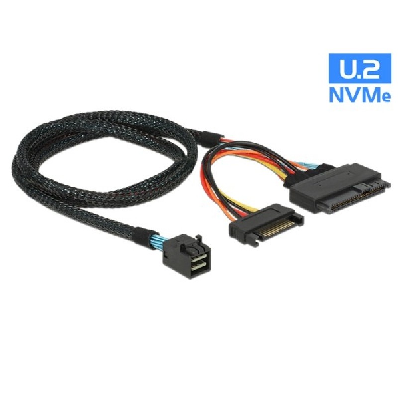 Delock - Interní kabel SAS - SFF-8643 (M) do SATA napájení, U.2 (SFF-8639) - 75 cm - cerná