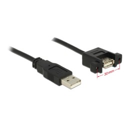 Delock - Prodlužovací šňůra USB - USB (F) do USB (M) - USB 2.0 - 1 m - křídlové šrouby - černá