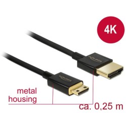 Delock Slim High Quality - Kabel HDMI s ethernetem - 19 pin mini HDMI Type C s piny (male) do HDMI s piny (male) - 25 cm