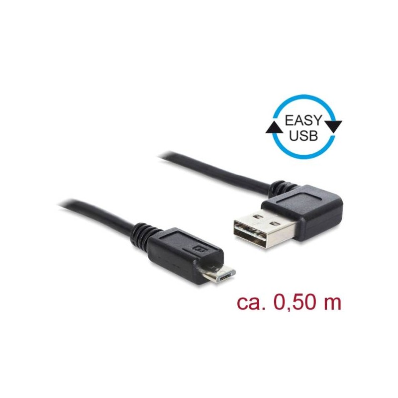 Delock Easy - Kabel USB - USB (M) levý/pravý úhel, reverzibilní do Micro USB typ B (M) rovné - USB 2.0 - 50 cm - černá