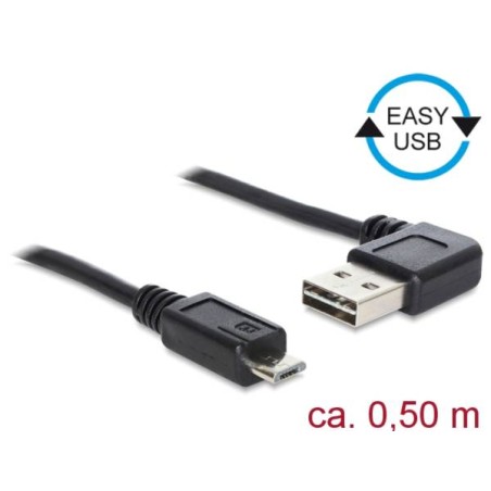 Delock Easy - Kabel USB - USB (M) levý/pravý úhel, reverzibilní do Micro USB typ B (M) rovné - USB 2.0 - 50 cm - černá