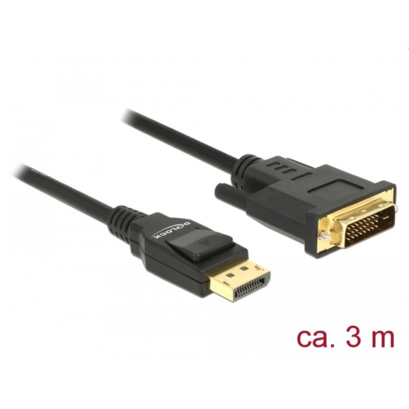 Delock - Kabel adaptéru - jeden spoj - DisplayPort (M) do DVI-D (M) - DisplayPort 1.2a - 3 m - pasivní - černá