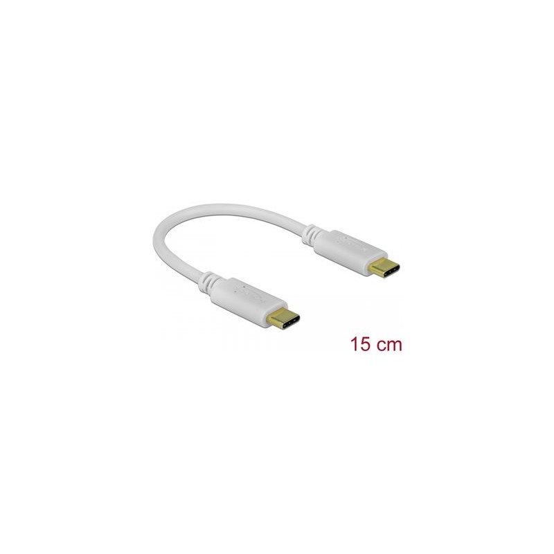Delock - USB kabel - 24 pin USB-C (M) do 24 pin USB-C (M) - 5 A - 15 cm - USB napájení (100W), podpora Power Delivery 2.0 - bílá