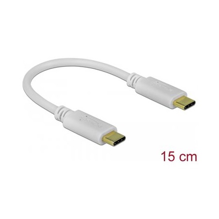 Delock - USB kabel - 24 pin USB-C (M) do 24 pin USB-C (M) - 5 A - 15 cm - USB napájení (100W), podpora Power Delivery 2.0 - bílá
