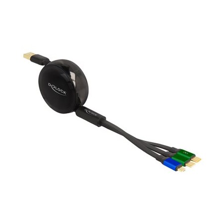 Delock - Kabel USB - USB (M) do Micro USB typ B, 24 pin USB-C (M) - USB 2.0 - 10 V - 3 A - 1.13 m - vysunutelný, plochý, up to