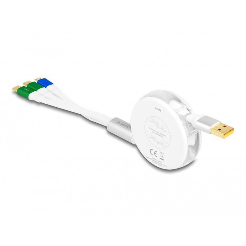 Delock - Kabel USB - USB (M) do Micro USB typ B, 24 pin USB-C (M) - USB 2.0 - 10 V - 3 A - 1.13 m - vysunutelný, plochý, up to