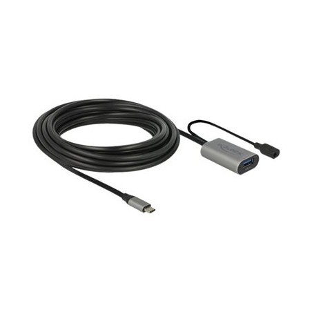 Delock - Prodlužovací šňůra USB - 24 pin USB-C (M) do power DC jack, USB typ A (F) - USB 3.1 Gen 1 - 5 m - šedá, černá