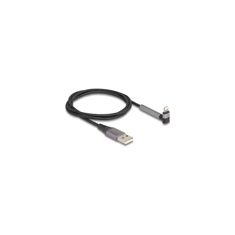 Delock - Kabel Lightning - USB s piny (male) rovné do Lightning s piny (male) zkosený, stojánek - 1.5 m - cerná/šedá - nabíjení