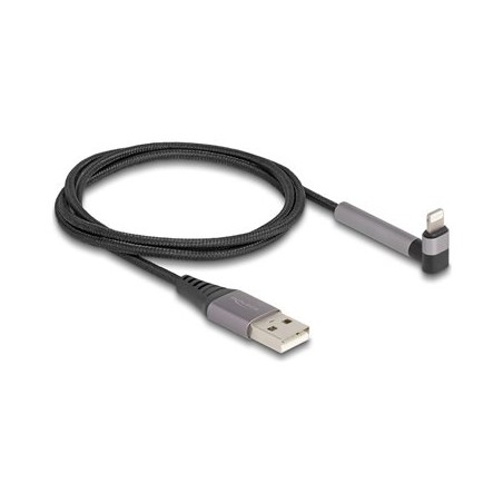 Delock - Kabel Lightning - USB s piny (male) rovné do Lightning s piny (male) zkosený, stojánek - 1.5 m - cerná/šedá - nabíjení